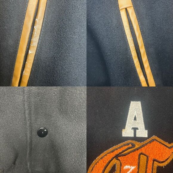 Springfield Black Brown Long Sleeve Varsity Jacket Size L Wool Leather Trim - Picture 14 of 14
